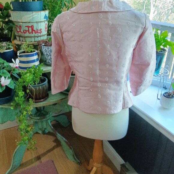 Rickie Freeman for TJ Nites Retro Beaded Blazer Jacket Beaded Blush Pink… - Picture 3 of 11